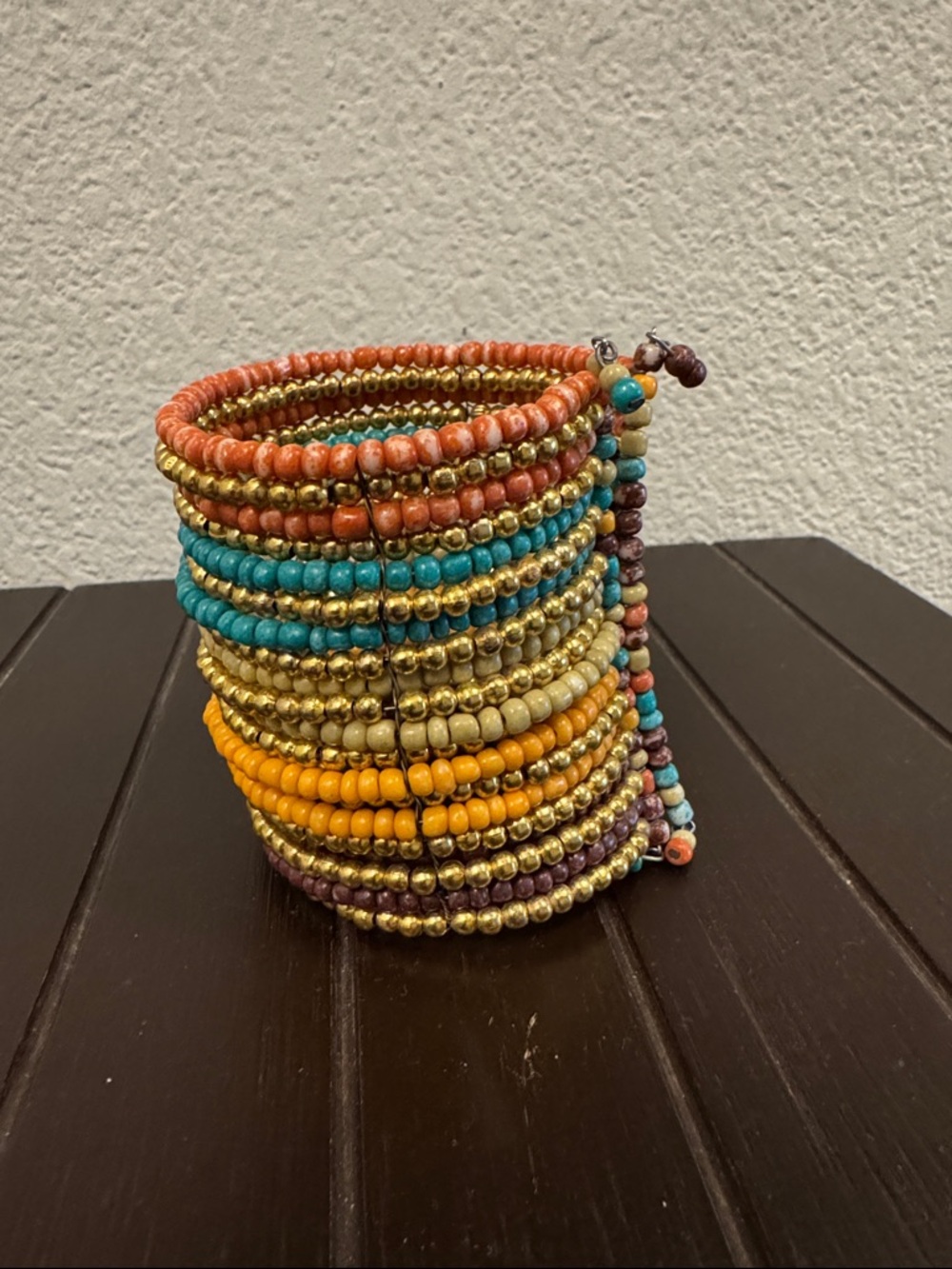 Multicolor Beaded Coil Bracelet Stack - Gold Accent